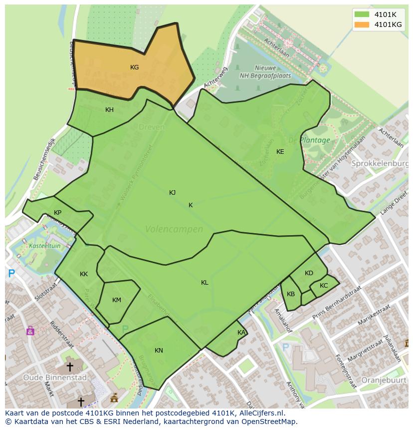 Afbeelding van het postcodegebied 4101 KG op de kaart.
