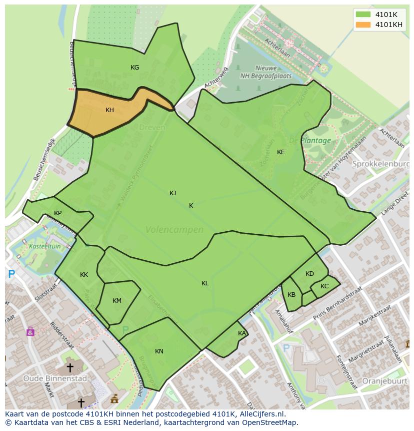 Afbeelding van het postcodegebied 4101 KH op de kaart.