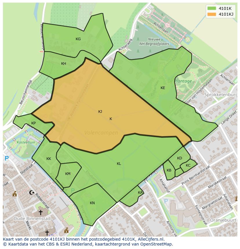 Afbeelding van het postcodegebied 4101 KJ op de kaart.