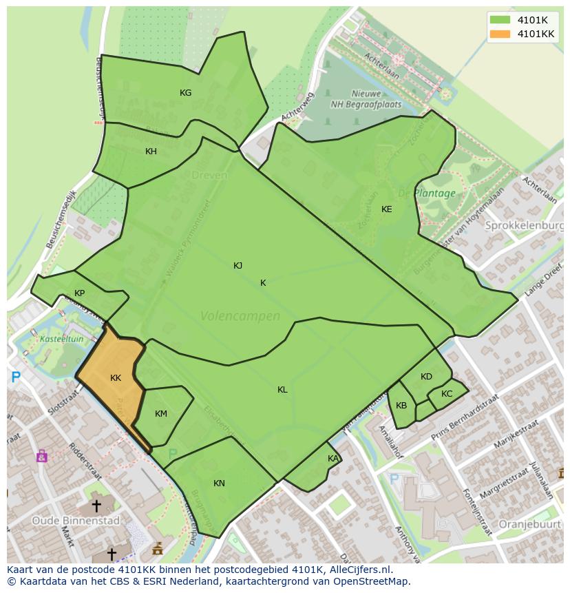 Afbeelding van het postcodegebied 4101 KK op de kaart.