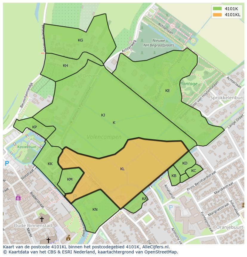 Afbeelding van het postcodegebied 4101 KL op de kaart.