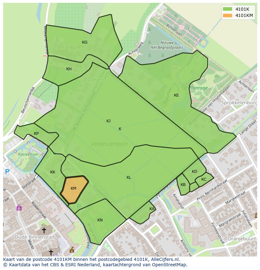 Afbeelding van het postcodegebied 4101 KM op de kaart.