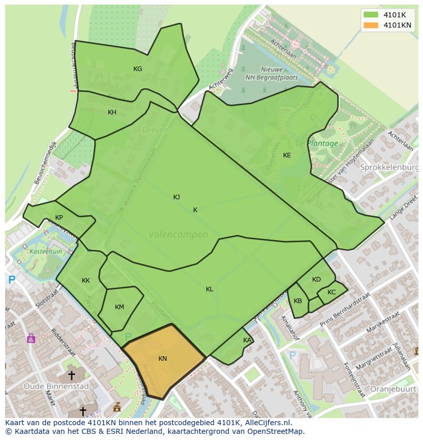 Afbeelding van het postcodegebied 4101 KN op de kaart.