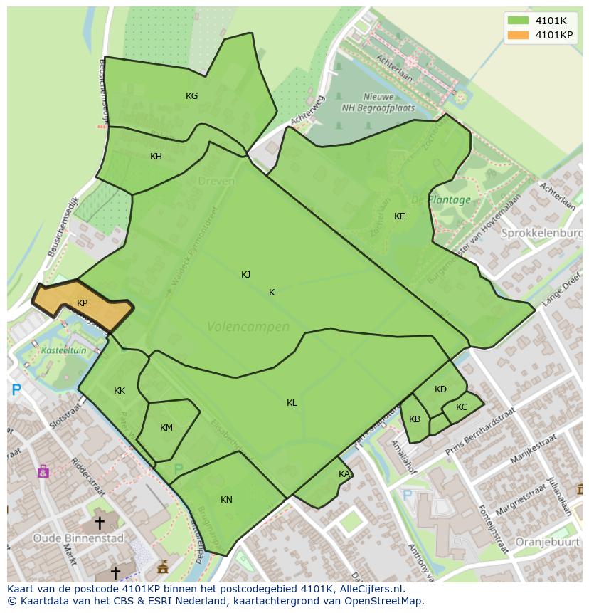 Afbeelding van het postcodegebied 4101 KP op de kaart.