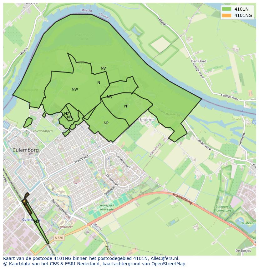 Afbeelding van het postcodegebied 4101 NG op de kaart.