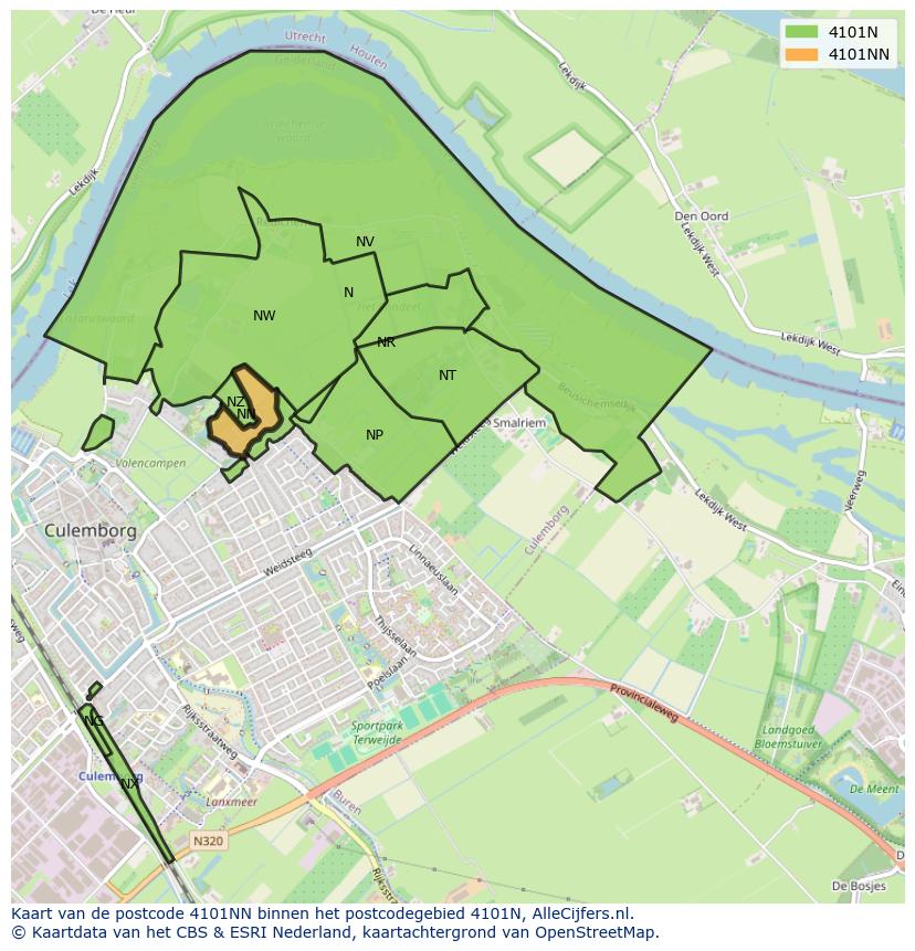 Afbeelding van het postcodegebied 4101 NN op de kaart.