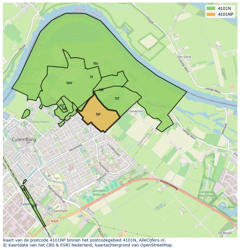 Afbeelding van het postcodegebied 4101 NP op de kaart.