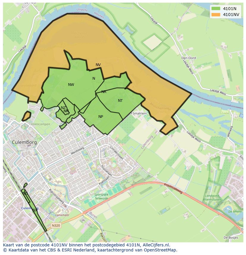 Afbeelding van het postcodegebied 4101 NV op de kaart.