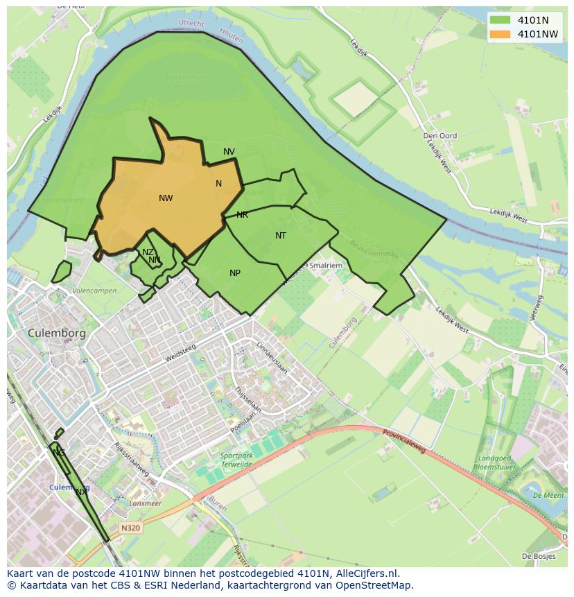 Afbeelding van het postcodegebied 4101 NW op de kaart.