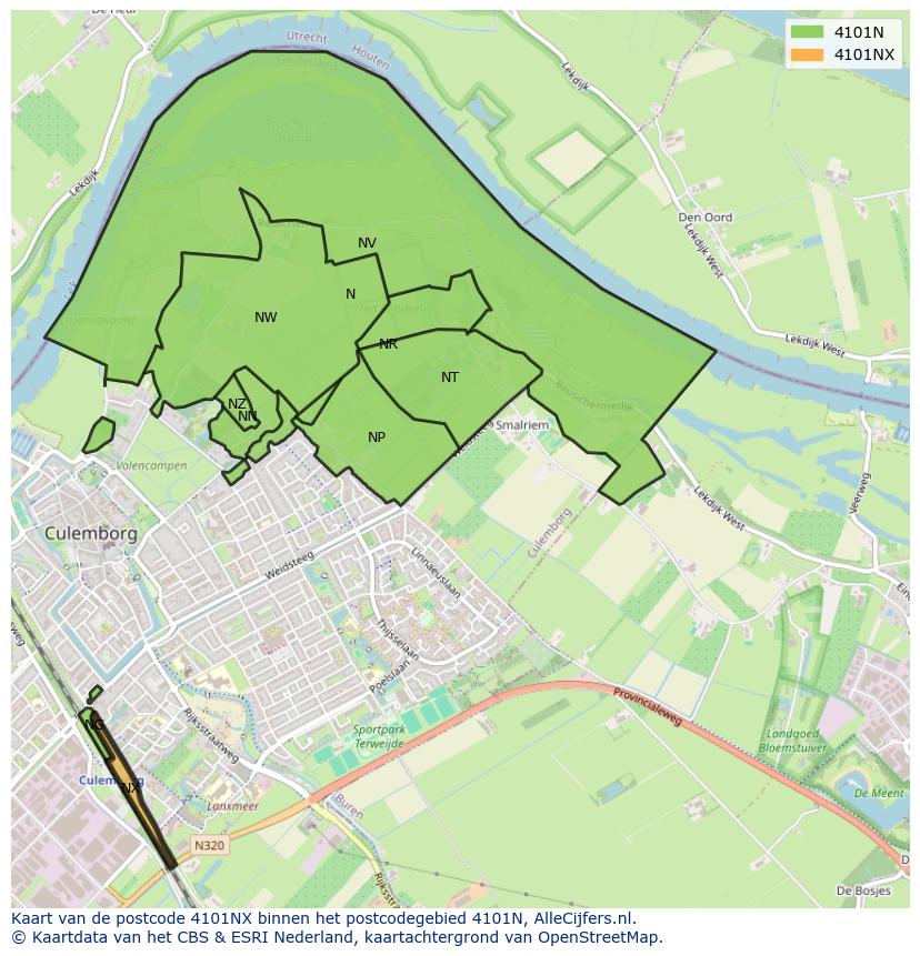 Afbeelding van het postcodegebied 4101 NX op de kaart.