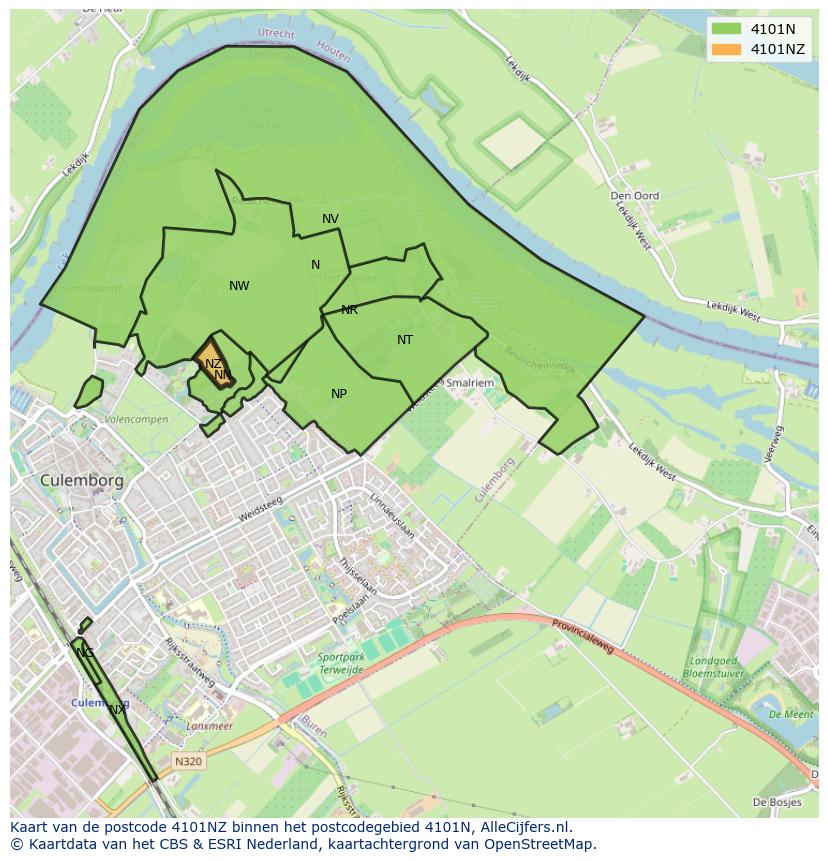 Afbeelding van het postcodegebied 4101 NZ op de kaart.