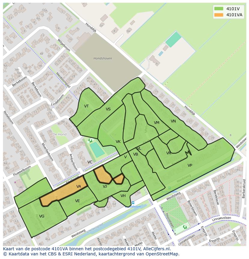 Afbeelding van het postcodegebied 4101 VA op de kaart.