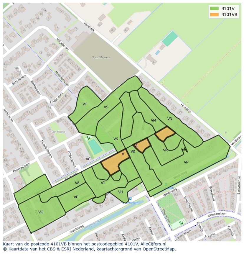 Afbeelding van het postcodegebied 4101 VB op de kaart.