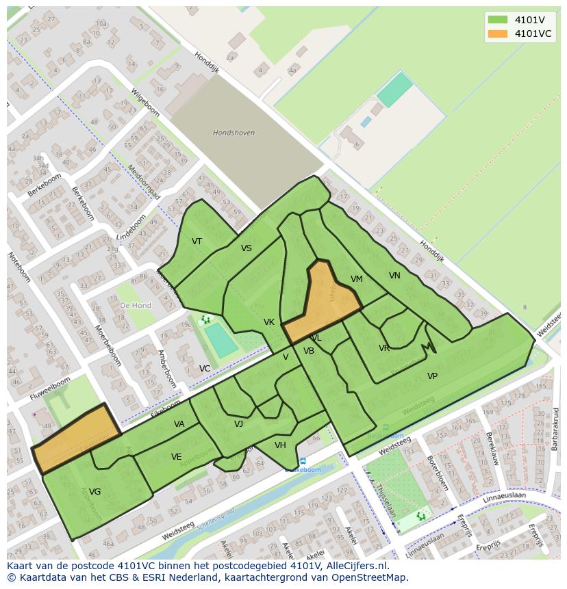 Afbeelding van het postcodegebied 4101 VC op de kaart.