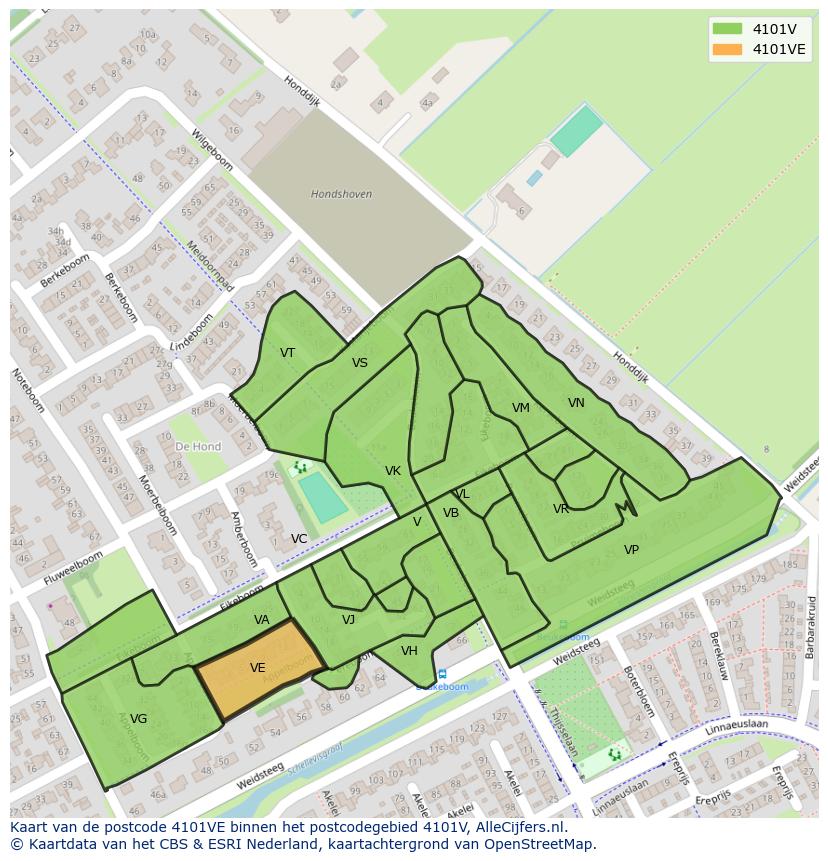 Afbeelding van het postcodegebied 4101 VE op de kaart.
