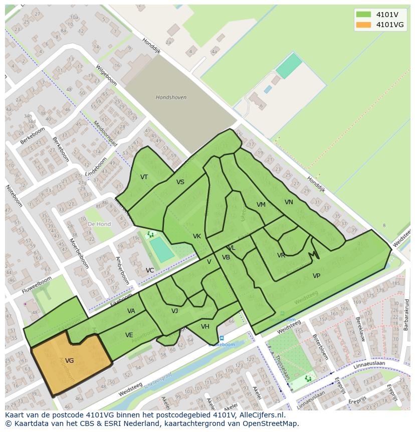 Afbeelding van het postcodegebied 4101 VG op de kaart.