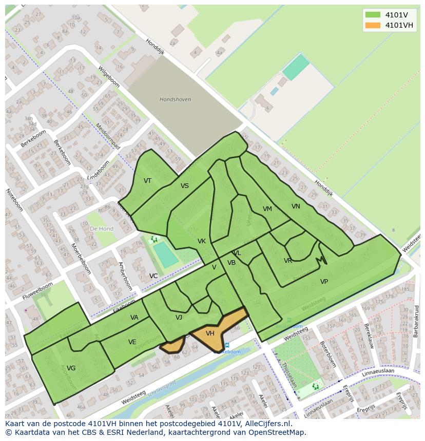 Afbeelding van het postcodegebied 4101 VH op de kaart.