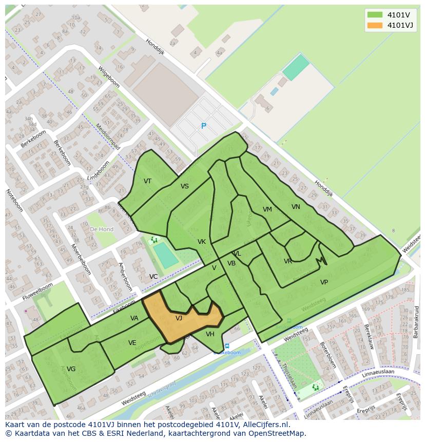 Afbeelding van het postcodegebied 4101 VJ op de kaart.