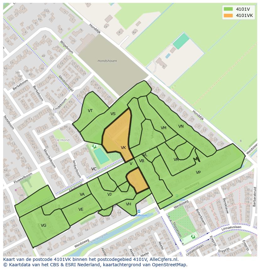 Afbeelding van het postcodegebied 4101 VK op de kaart.