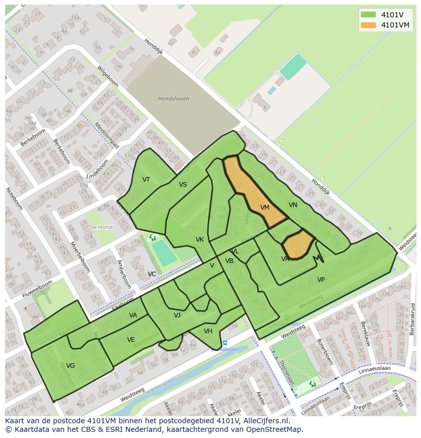 Afbeelding van het postcodegebied 4101 VM op de kaart.