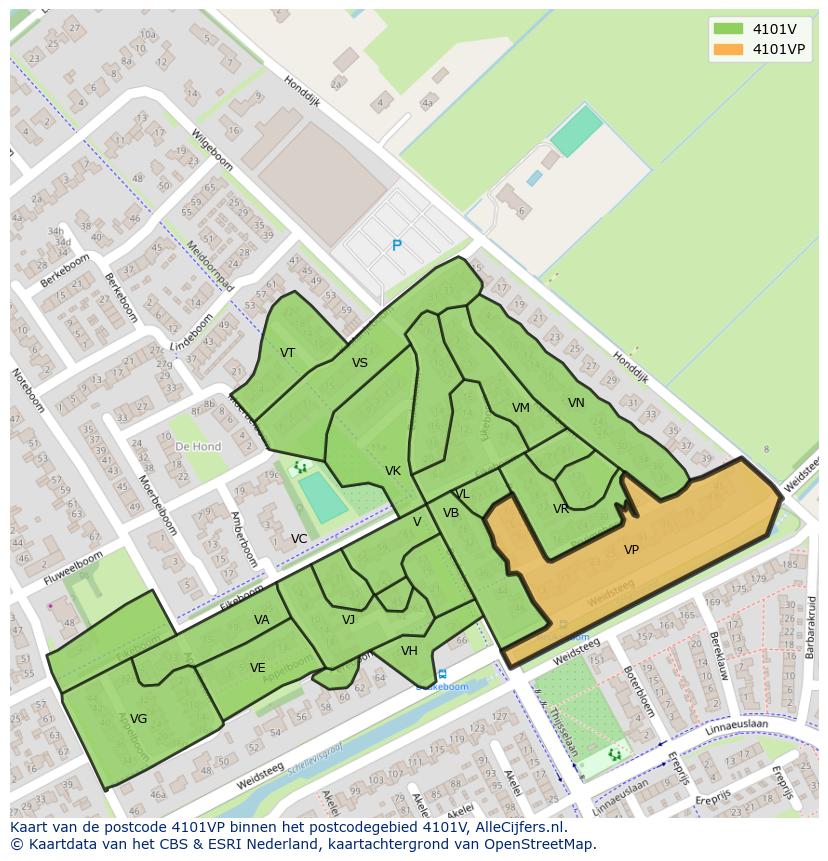 Afbeelding van het postcodegebied 4101 VP op de kaart.
