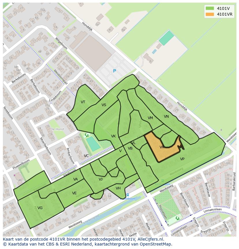 Afbeelding van het postcodegebied 4101 VR op de kaart.
