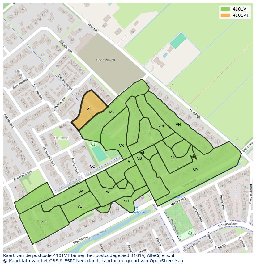 Afbeelding van het postcodegebied 4101 VT op de kaart.