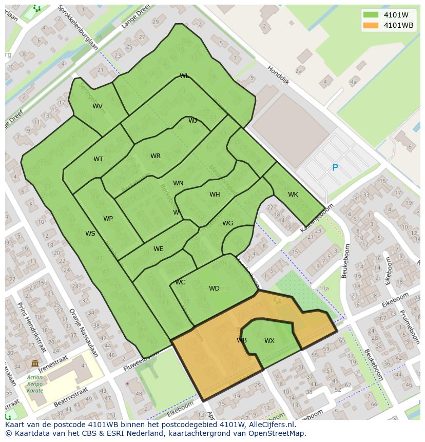 Afbeelding van het postcodegebied 4101 WB op de kaart.