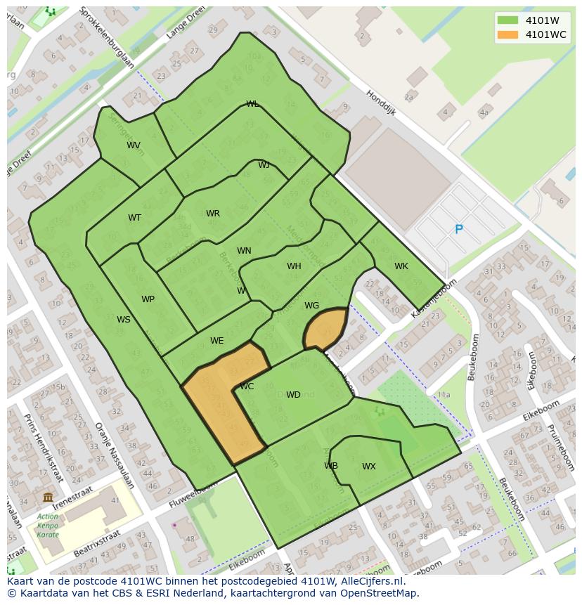 Afbeelding van het postcodegebied 4101 WC op de kaart.