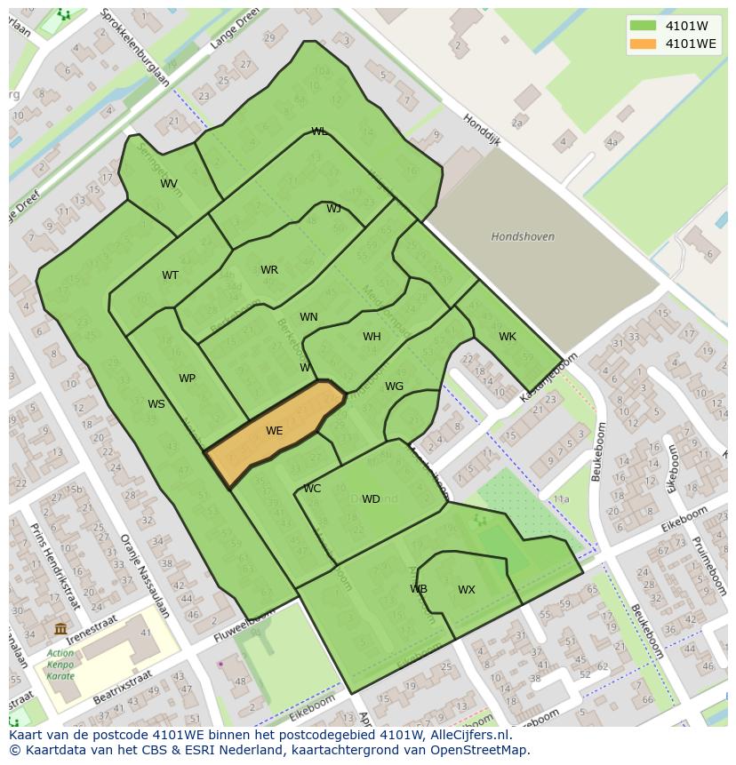 Afbeelding van het postcodegebied 4101 WE op de kaart.