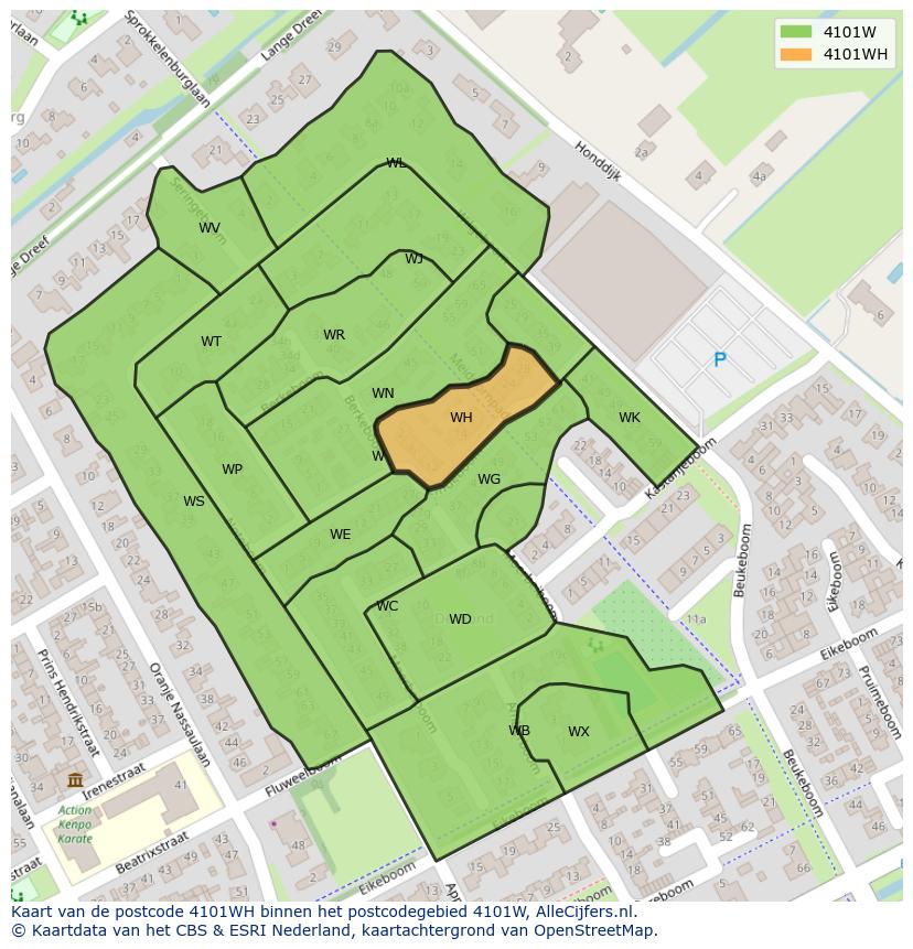 Afbeelding van het postcodegebied 4101 WH op de kaart.