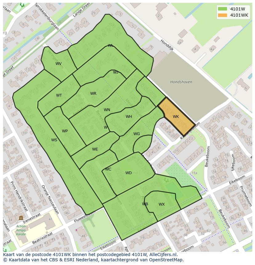 Afbeelding van het postcodegebied 4101 WK op de kaart.