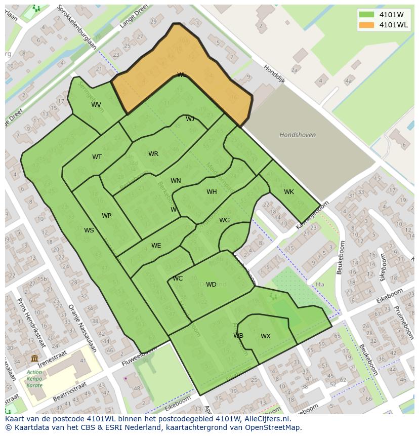 Afbeelding van het postcodegebied 4101 WL op de kaart.