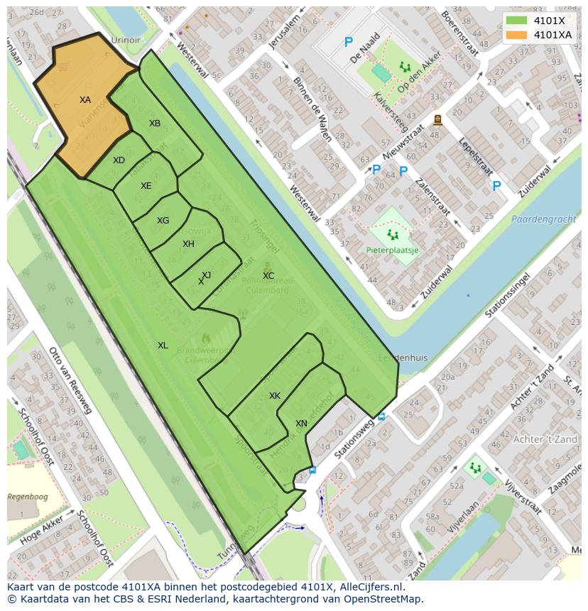 Afbeelding van het postcodegebied 4101 XA op de kaart.