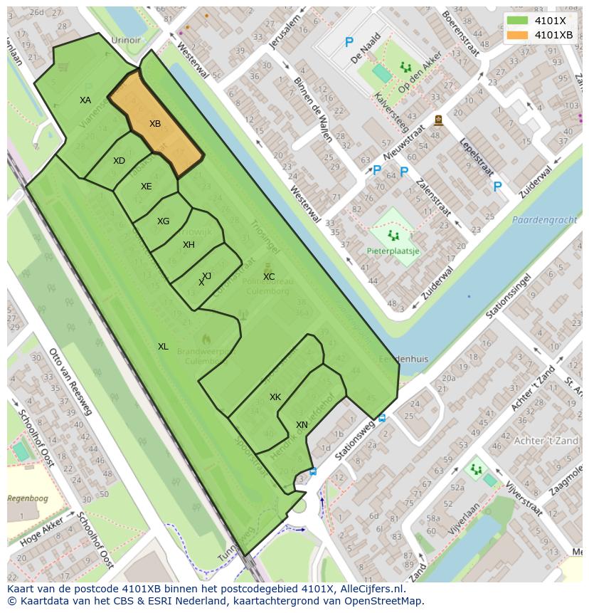 Afbeelding van het postcodegebied 4101 XB op de kaart.