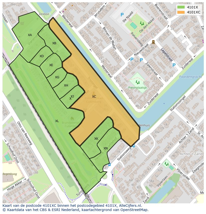 Afbeelding van het postcodegebied 4101 XC op de kaart.