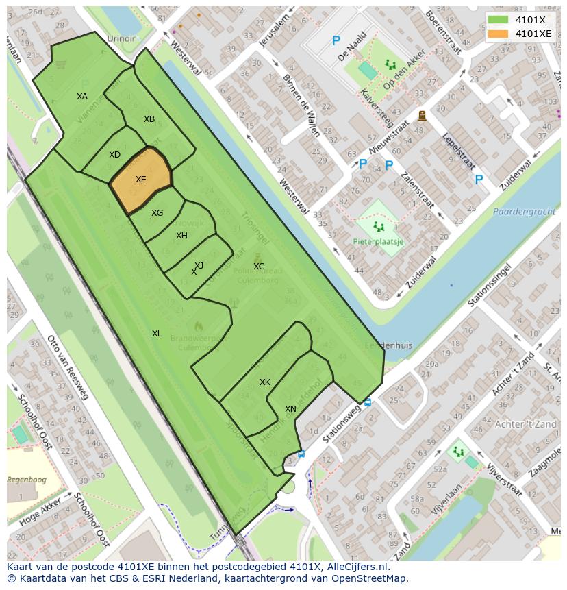 Afbeelding van het postcodegebied 4101 XE op de kaart.