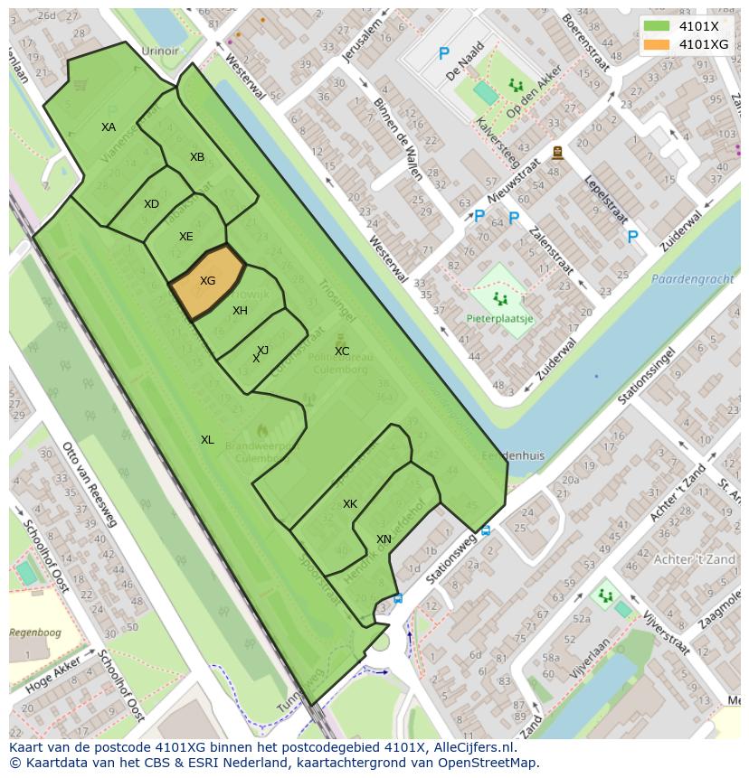 Afbeelding van het postcodegebied 4101 XG op de kaart.