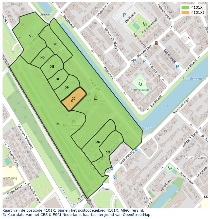 Afbeelding van het postcodegebied 4101 XJ op de kaart.