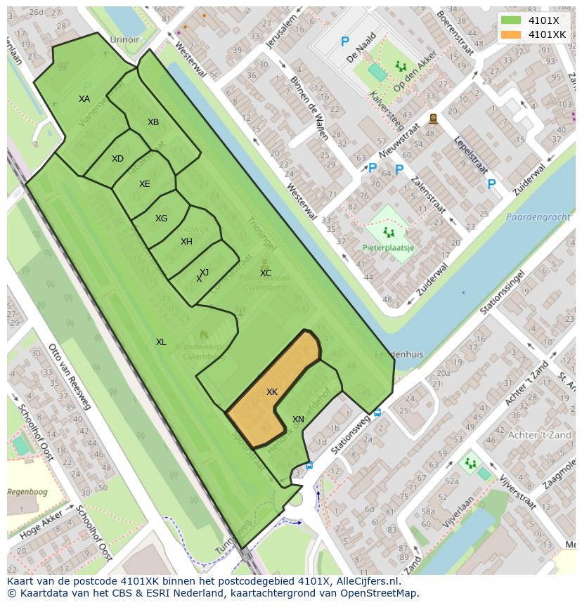 Afbeelding van het postcodegebied 4101 XK op de kaart.