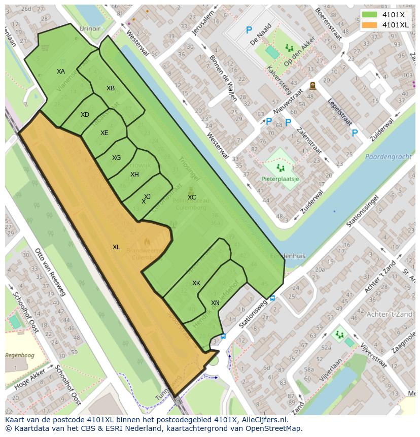 Afbeelding van het postcodegebied 4101 XL op de kaart.