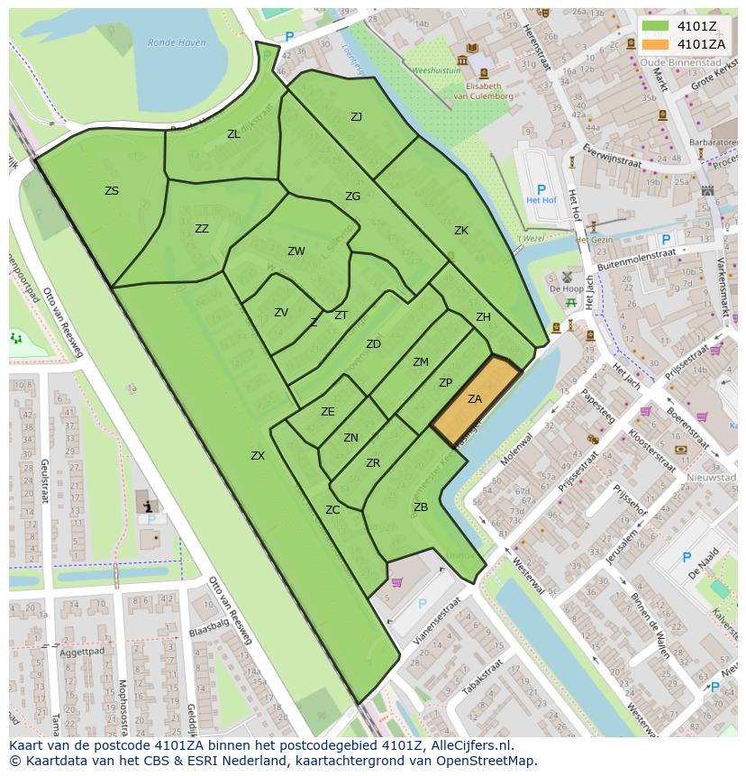 Afbeelding van het postcodegebied 4101 ZA op de kaart.