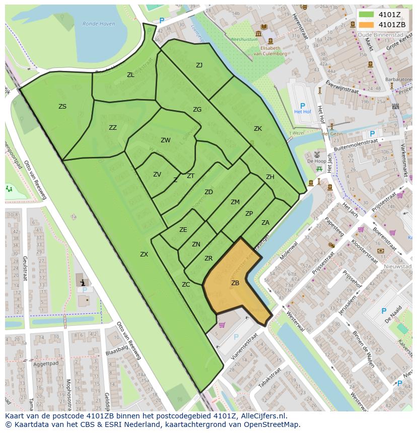 Afbeelding van het postcodegebied 4101 ZB op de kaart.