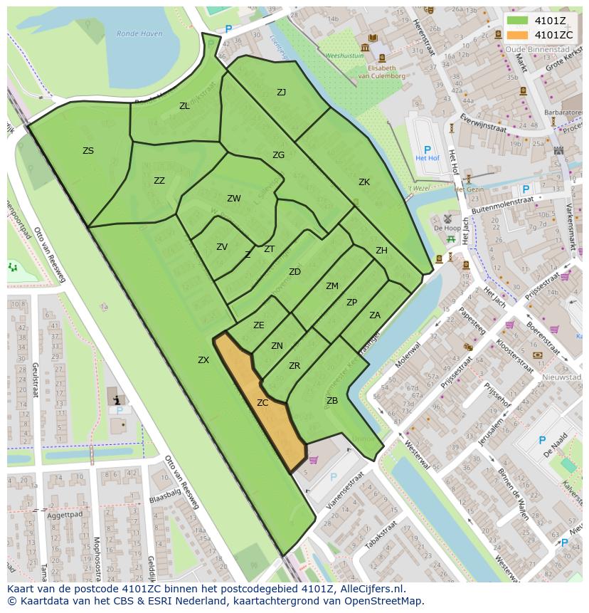 Afbeelding van het postcodegebied 4101 ZC op de kaart.