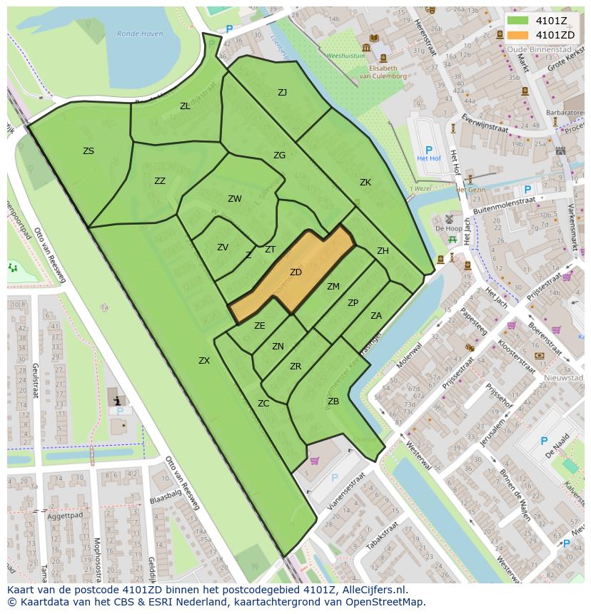 Afbeelding van het postcodegebied 4101 ZD op de kaart.