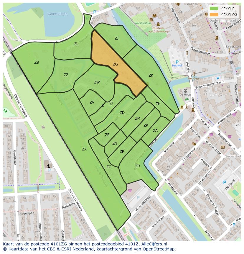 Afbeelding van het postcodegebied 4101 ZG op de kaart.