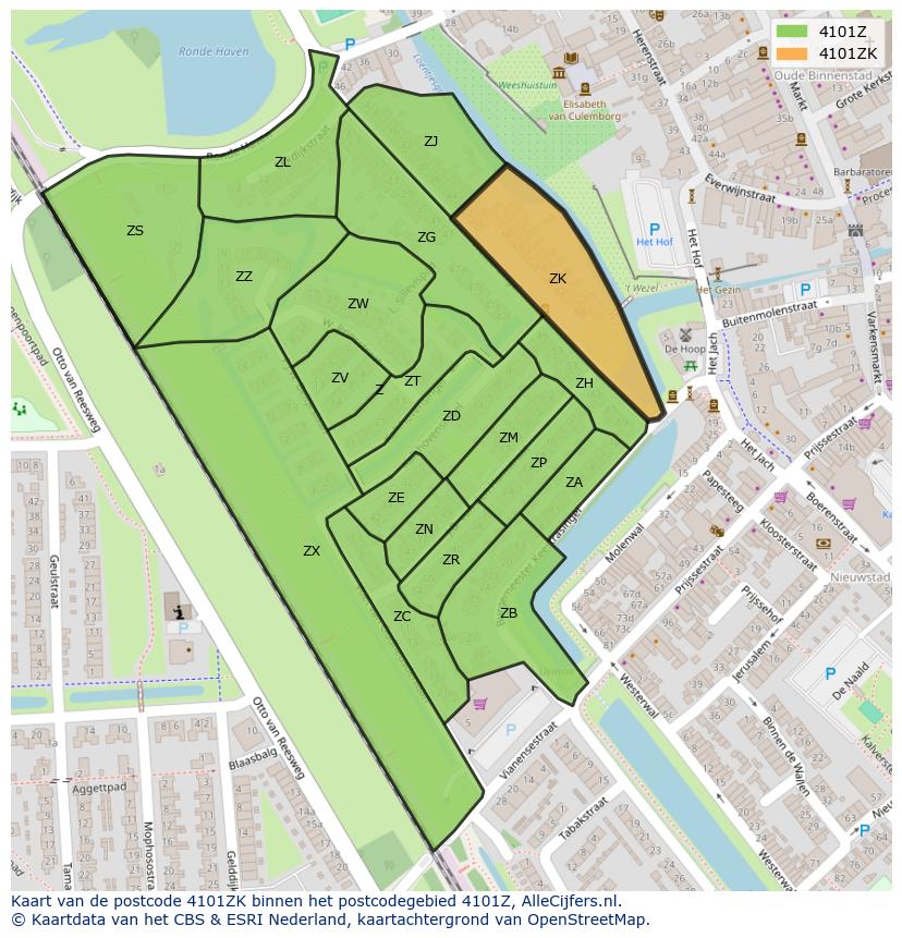 Afbeelding van het postcodegebied 4101 ZK op de kaart.