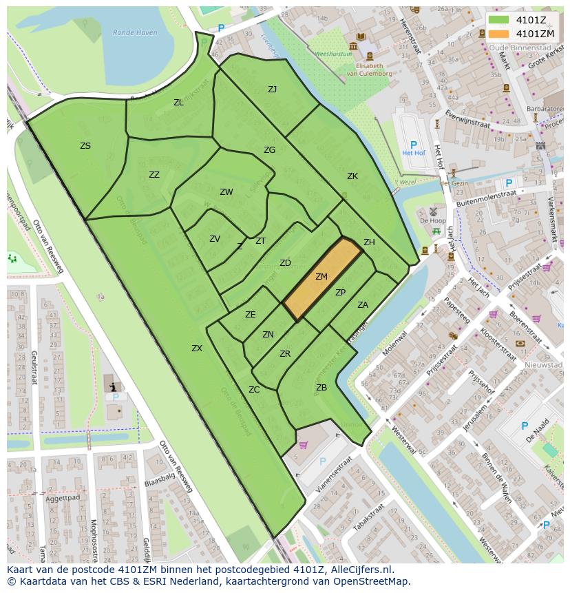 Afbeelding van het postcodegebied 4101 ZM op de kaart.