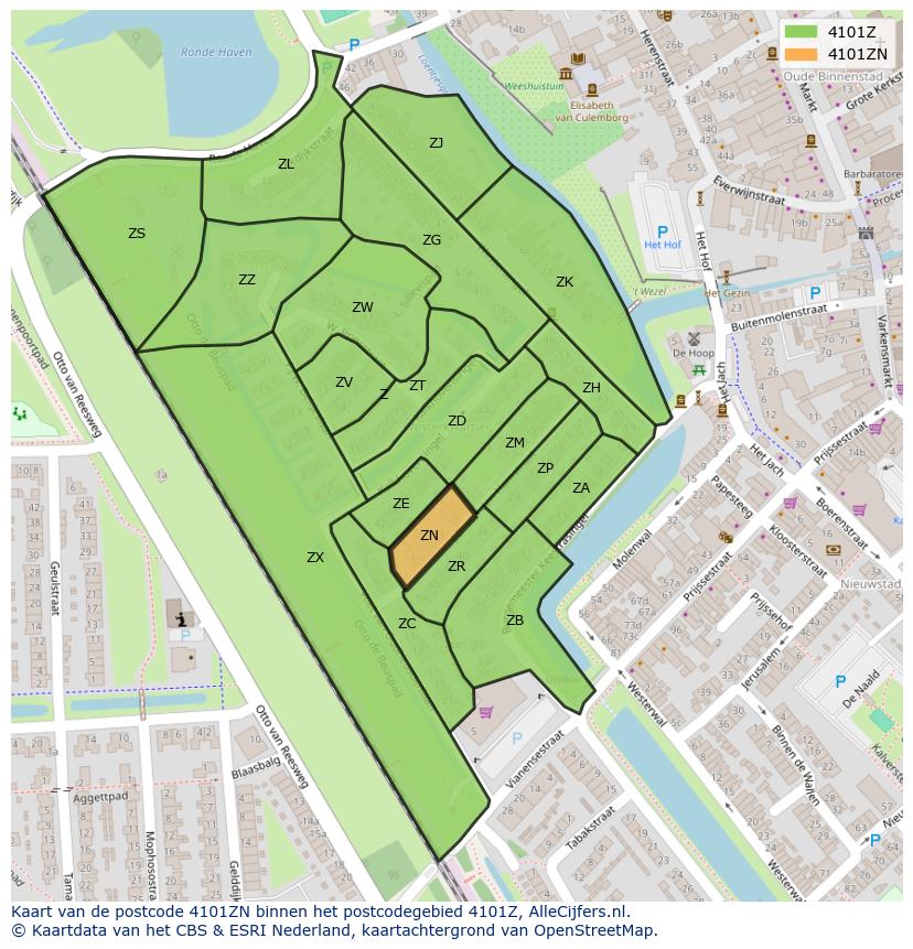 Afbeelding van het postcodegebied 4101 ZN op de kaart.