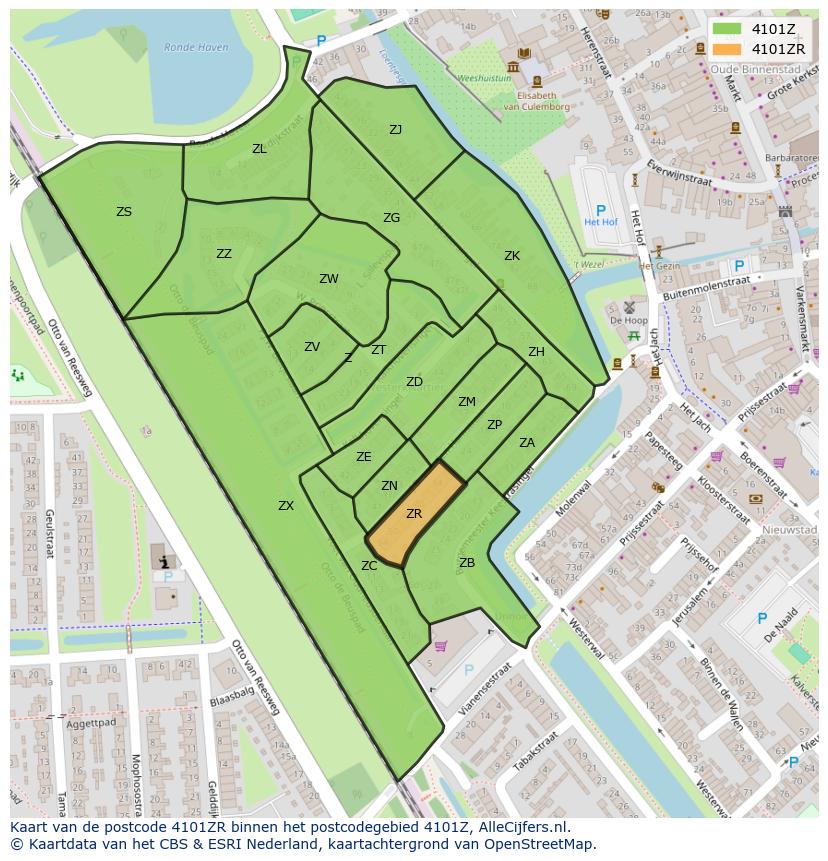 Afbeelding van het postcodegebied 4101 ZR op de kaart.